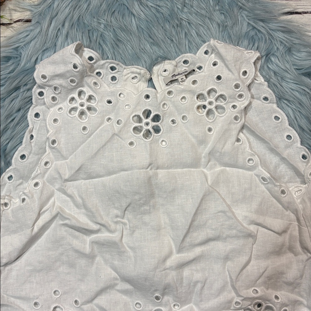 NWT Madewell White Linen Embroidered Eyelet High-Low Tank - Picture 8 of 9